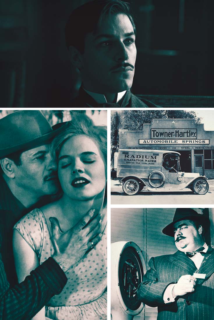 Montage of a couple and sinister man with gun
