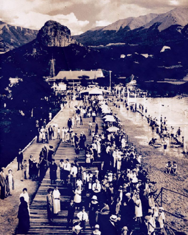 Coney Island of the West Penny Arcades along pool and mountains
